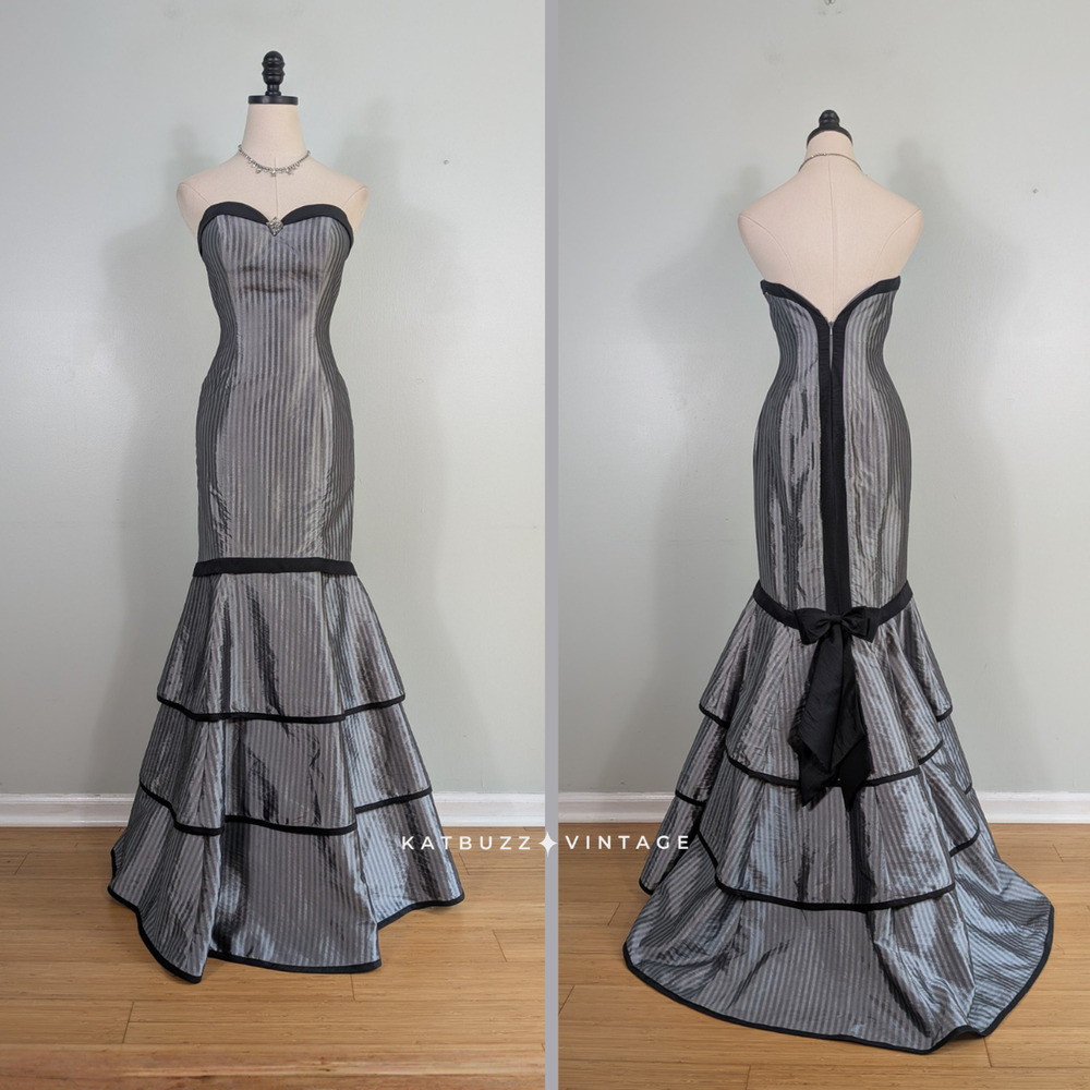 Flirt Prom Dress Maxi Gown 4 Gray Black Strapless Y2K Mermaid Goth Princess Glam
